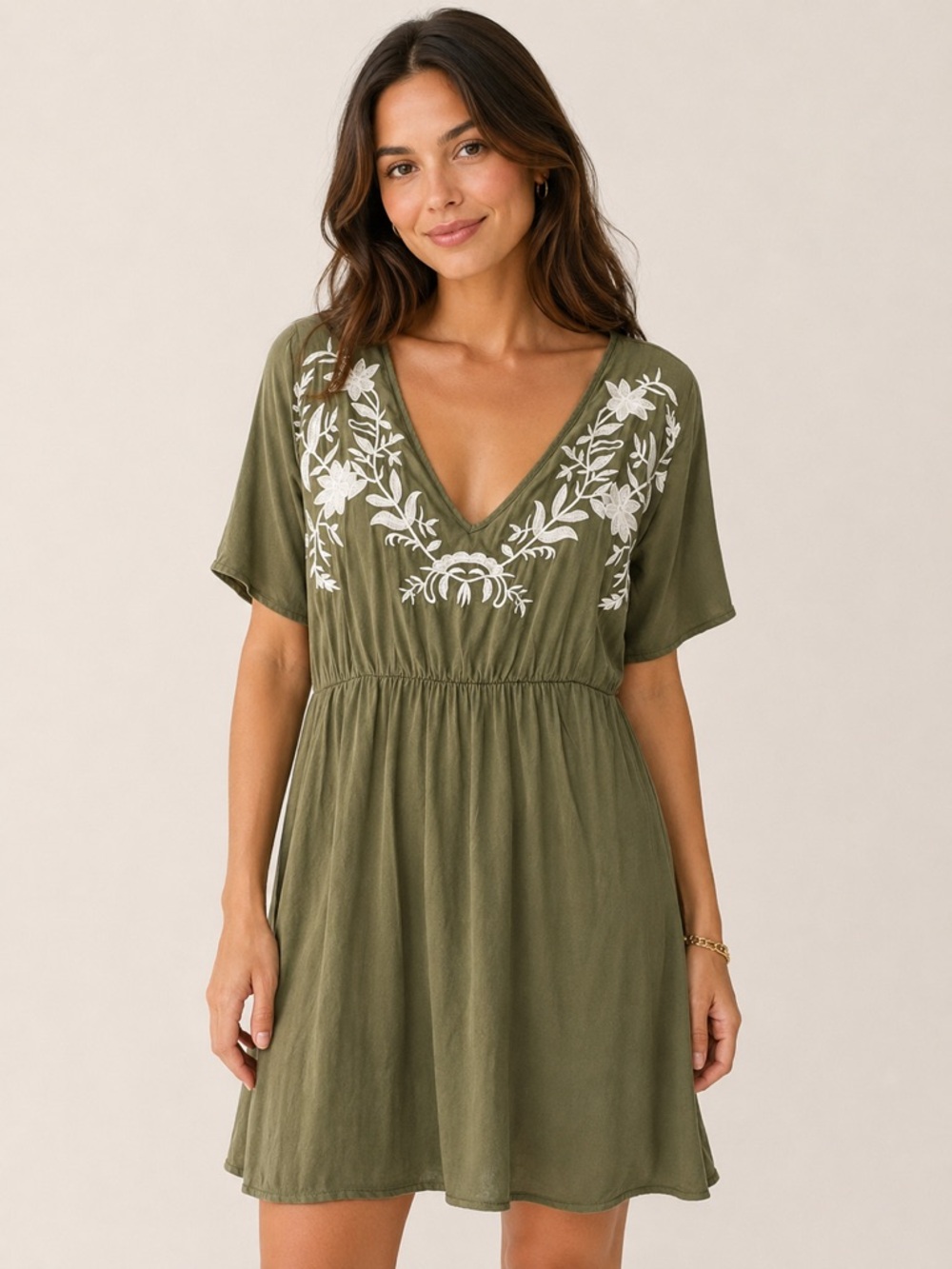 BloomChic Olive Green White Embroidered Midi Dress Plus 14 16